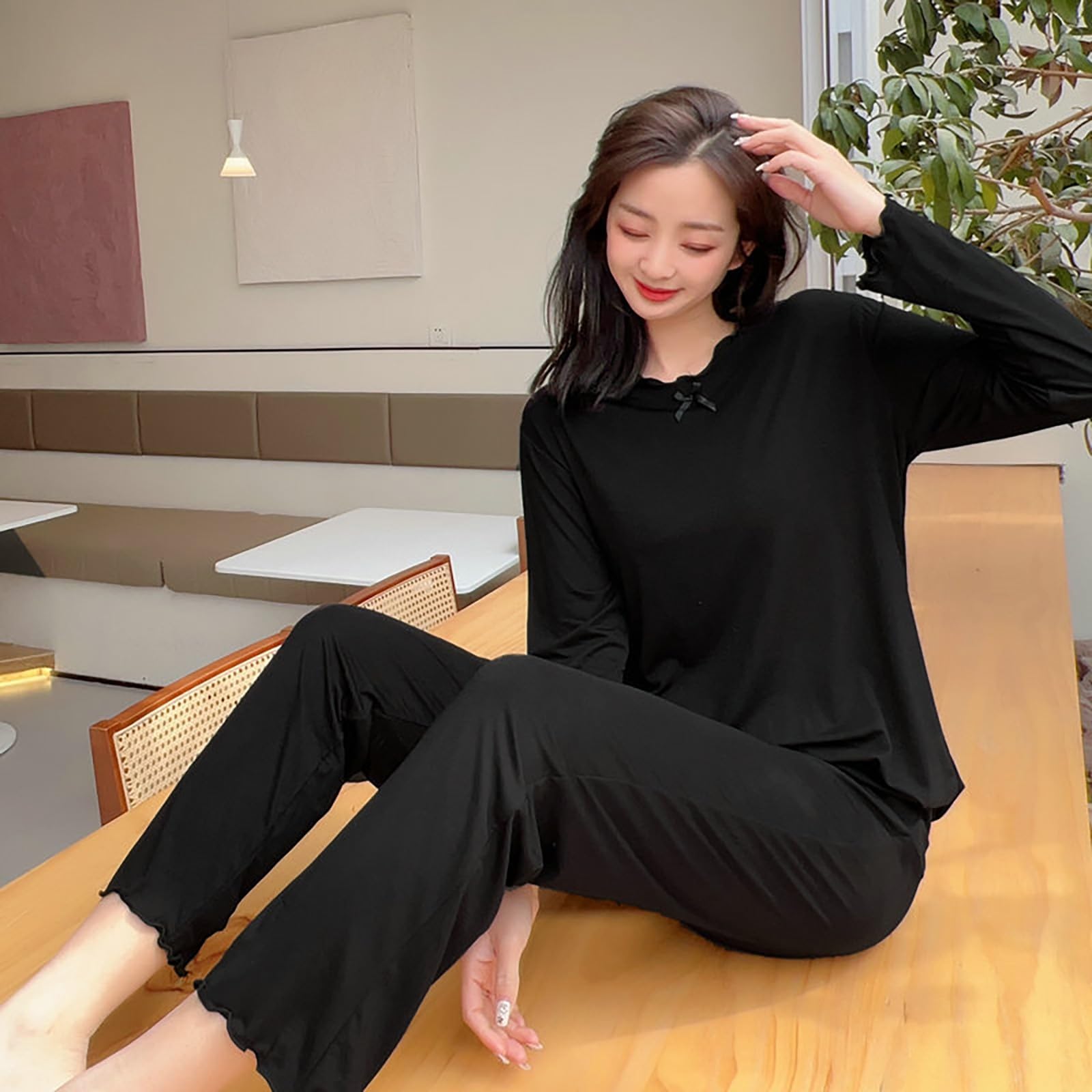 Peignoir De Bain Femme Coton Nid d'abeille,Pyjama Short Femme Robe De | Pyjama Femme Anti-Froissé Peignoir Bordure Contrastée Trouser Pyjama En Satin De Soie Haut Uni Elégant Sleepwear
