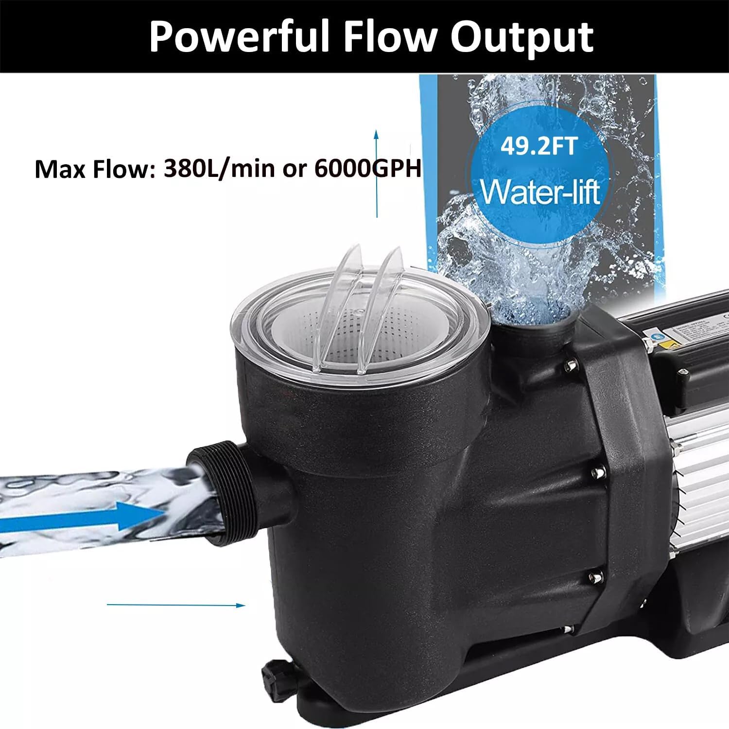 iMeshbean 1HP Swimming Pool Pump,750w Motor In/Above Ground Pool Pump,High Flow Rate Powerful Self-Priming Pool Pump with Strainer Basket for Hayward Replacement
