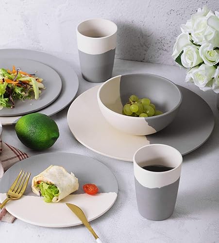 Miniatura 10 de MORGIANA Juego de vajilla de bambú reutilizable de 8 piezas, platos de bambú para acampar con cuencos de bambú, platos para 2 (azul)