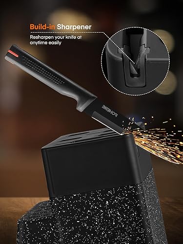 Miniatura 5 de FOHERE Juego de cuchillos con bloque de 13 piezas de acero inoxidable para cocina con afilador integrado, juego de bloques de cuchillos de cocina
