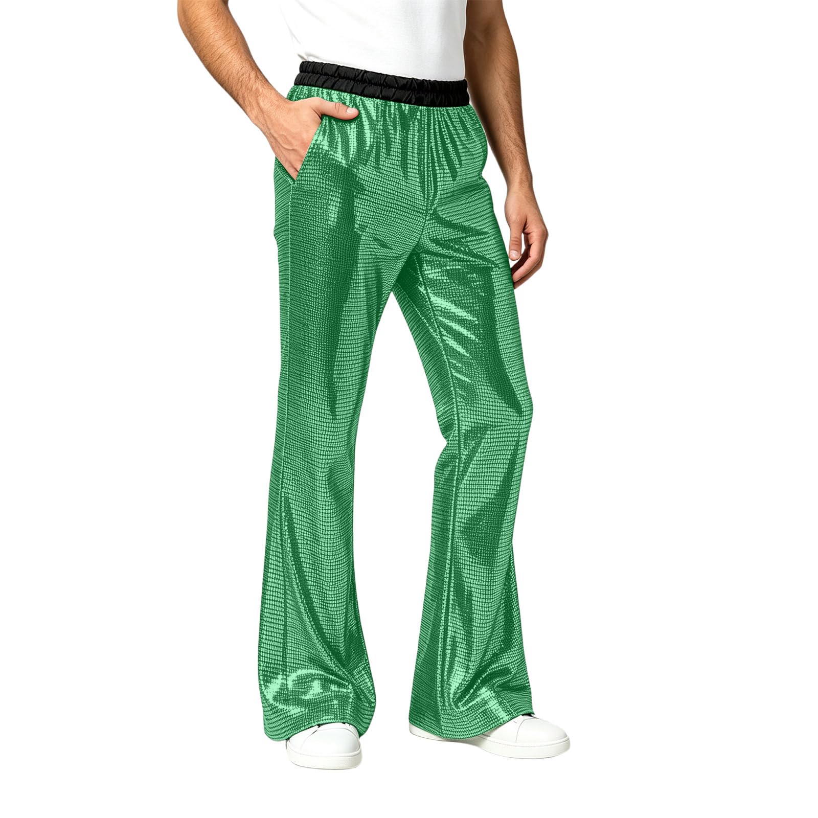 Hippy Trousers Mens Disco Sequin Flared Bell Bottom Fancy Dress Pants UK