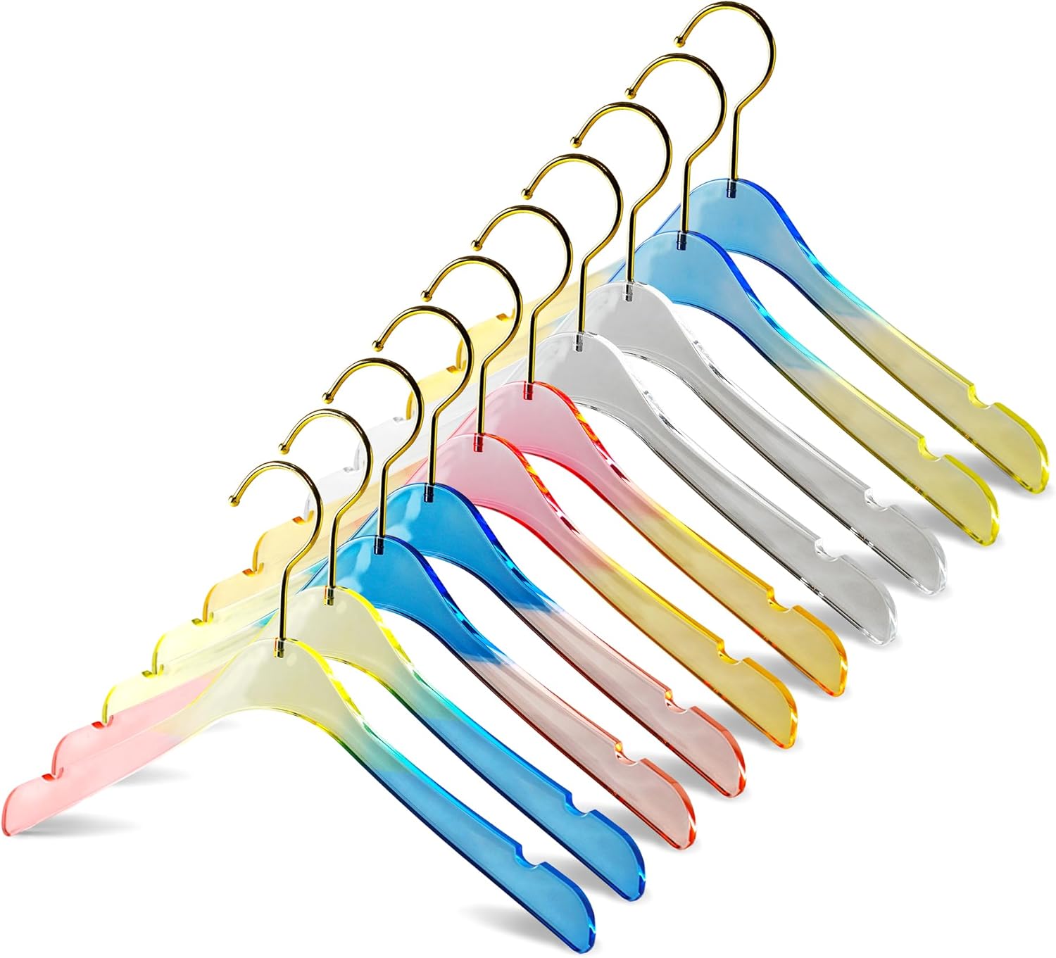 10 Pack Acrylic Rainbow Colored Clothes Hangers with Durable 360 Degree Silver Hook | Premium Quality Acrylic Hangers | 2 of Each Color