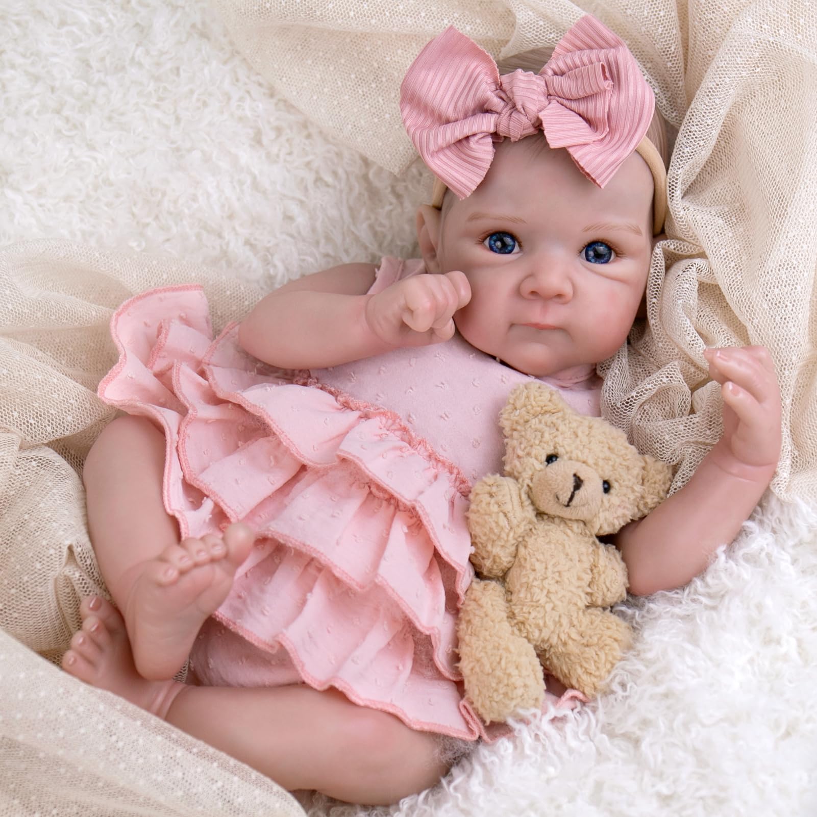 Muñecas de bebé Reborn realistas: muñeca de bebé recién nacida realista de 20 pulgadas con extremidades posables y kit de alimentación, juego de regalo para niñas mayores, coleccionistas y niños