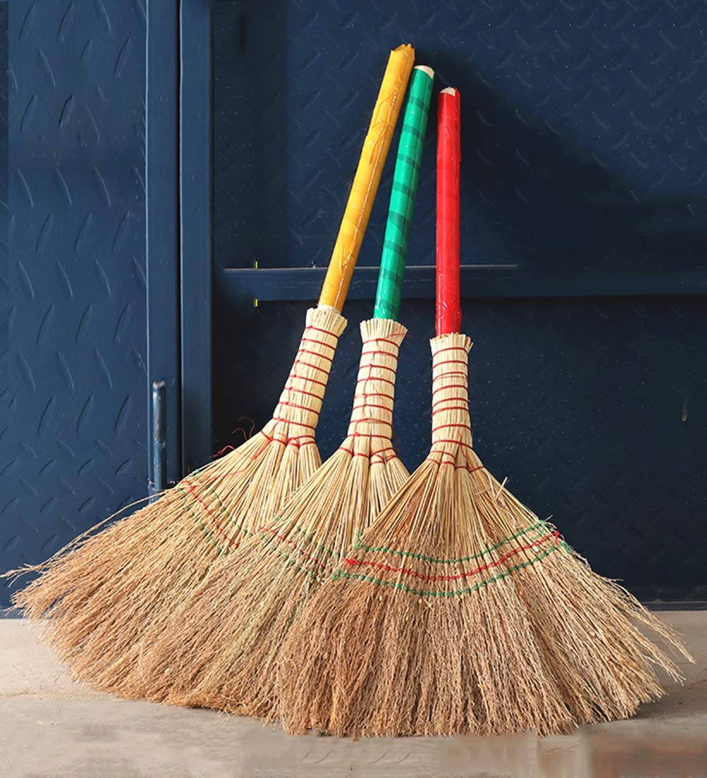 YUDEYU 3 Pieces Straw Broom Moderate Hardness Handmade Sanitation Cleaning (Color : Natural, Size : 80x45cm)