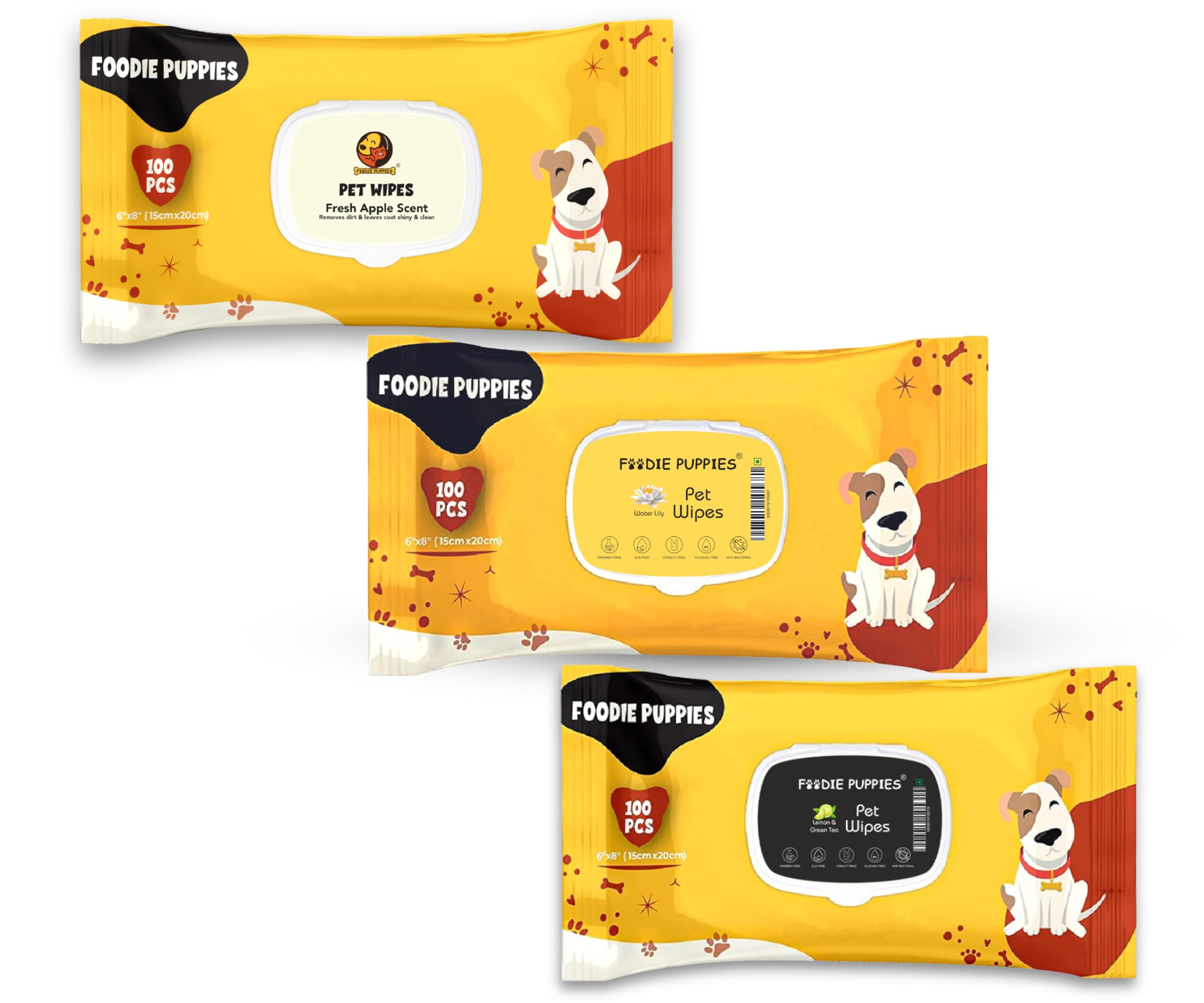 Foodie Puppies Anti-Bacterial 300pc (100 Wipes Each x Combo of 3) Pet Wet Wipes Combo for Dogs | Fresh Lemon and Green Tea + Water Lily + Apple Scent | Paraben Free and Cruelty-Free | Alcohol-Free (B0BM76ZBTZ) Amazon Price History, Amazon Price Tracker