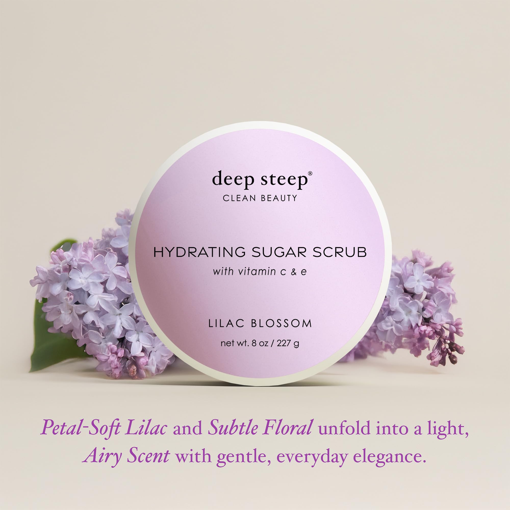 Deep Steep Sugar Scrub, Lilac Blossom, 226.8 g - Peeling Körperpeeling mit Bio-Kokosöl, Sheabutter & Arganöl - Vegan, Clean Beauty, Glatte, weiche & gepflegte Haut