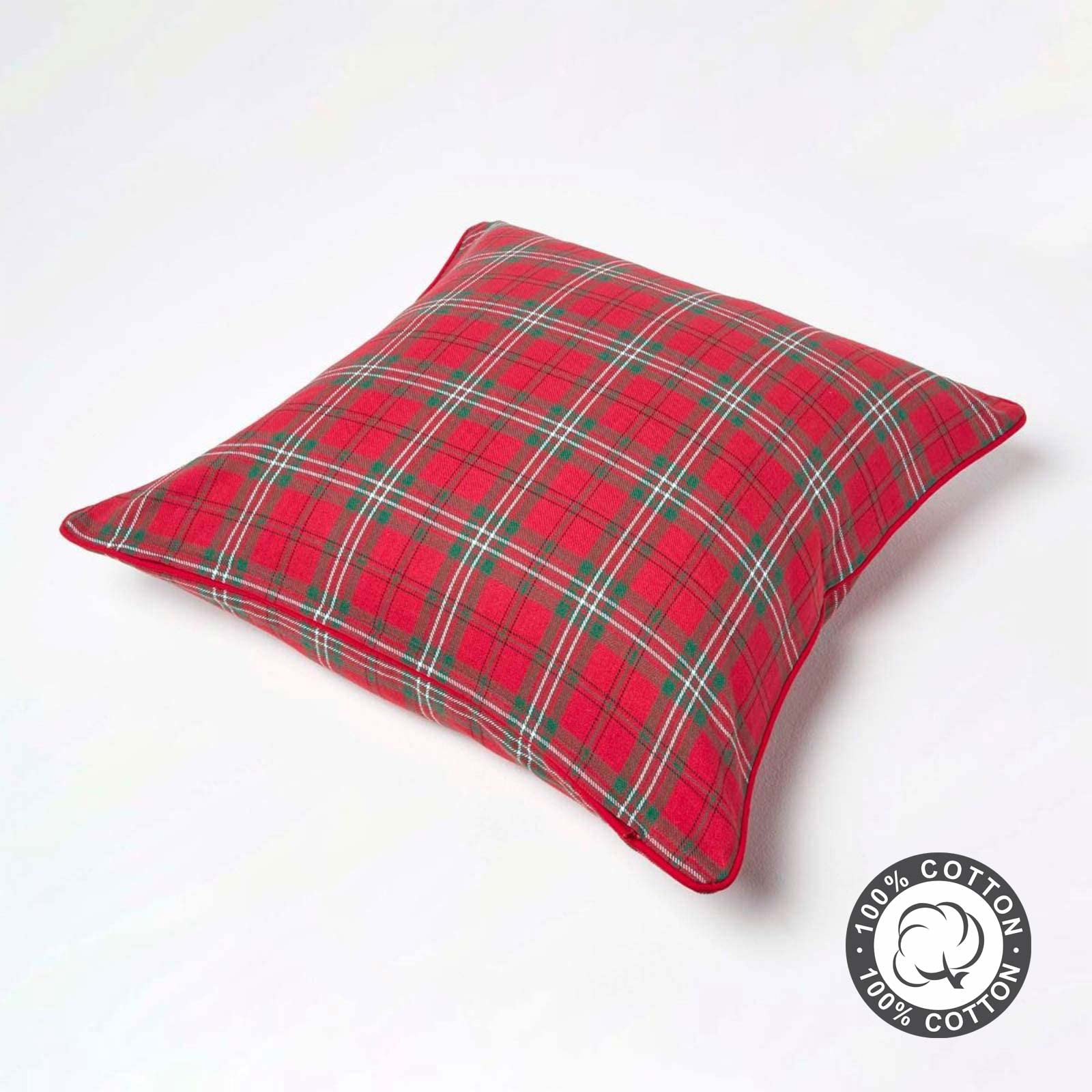 Homescapes Copricuscino tartan rosso e verde, 45 x 45 cm