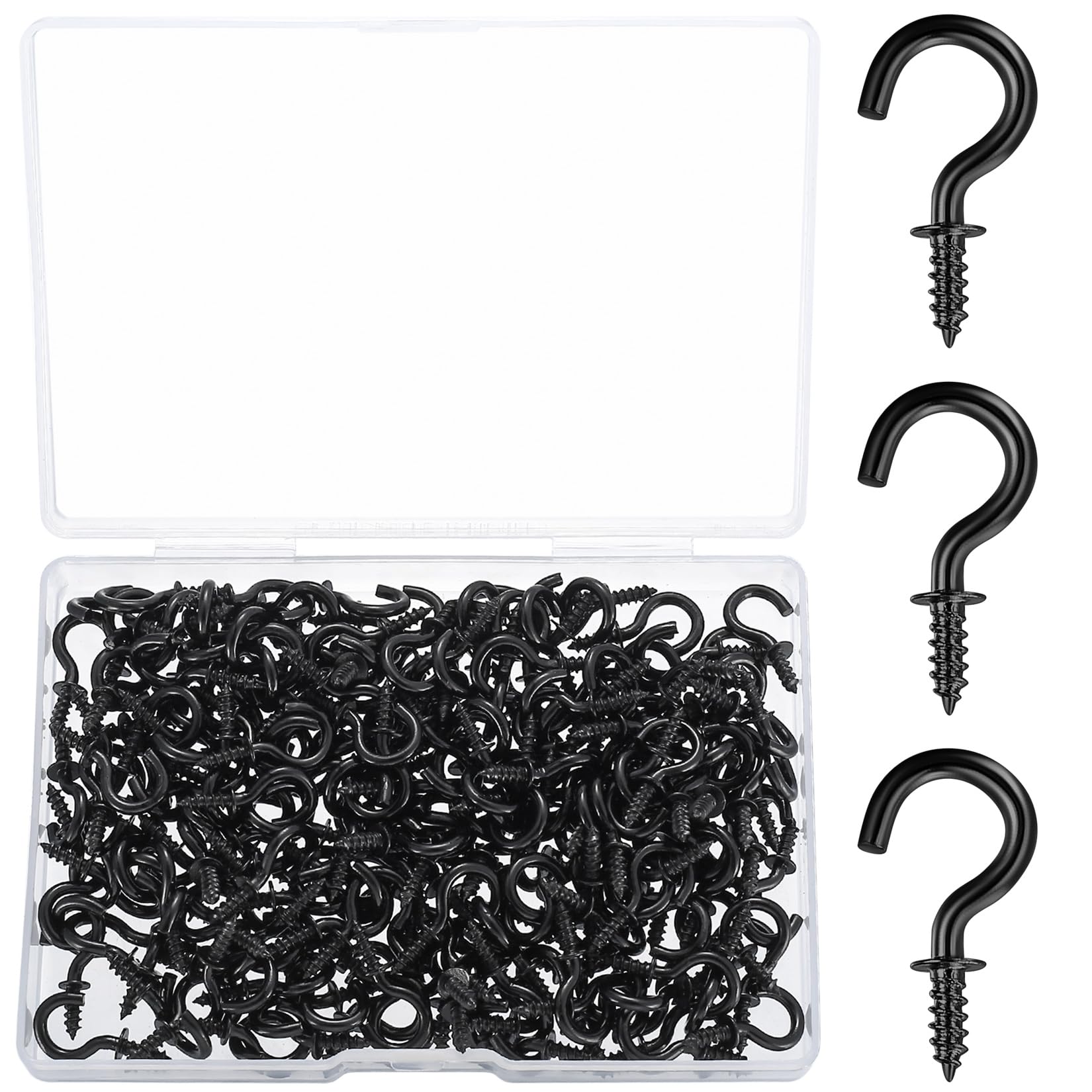 200 Pcs Small Screw Hooks for Hanging, Black Cup Hooks Screw in Hooks for Hanging Heavy Duty, Small Hooks Screw in, Mini Ceiling Hooks for Hanging Mug Key Lights Plants Indoor Outdoor(Black)