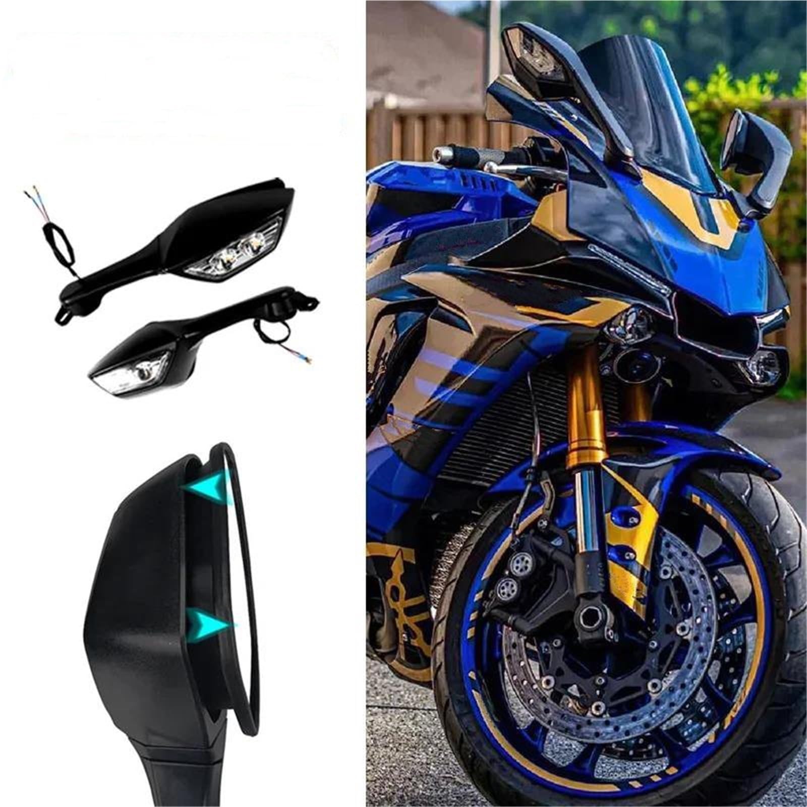 Specchietti laterali Specchietto Retrovisore Moto, Con Indicatore Direzione 12V, Adatto Per ZX10R Per YZF R1 R3 R6 R25
