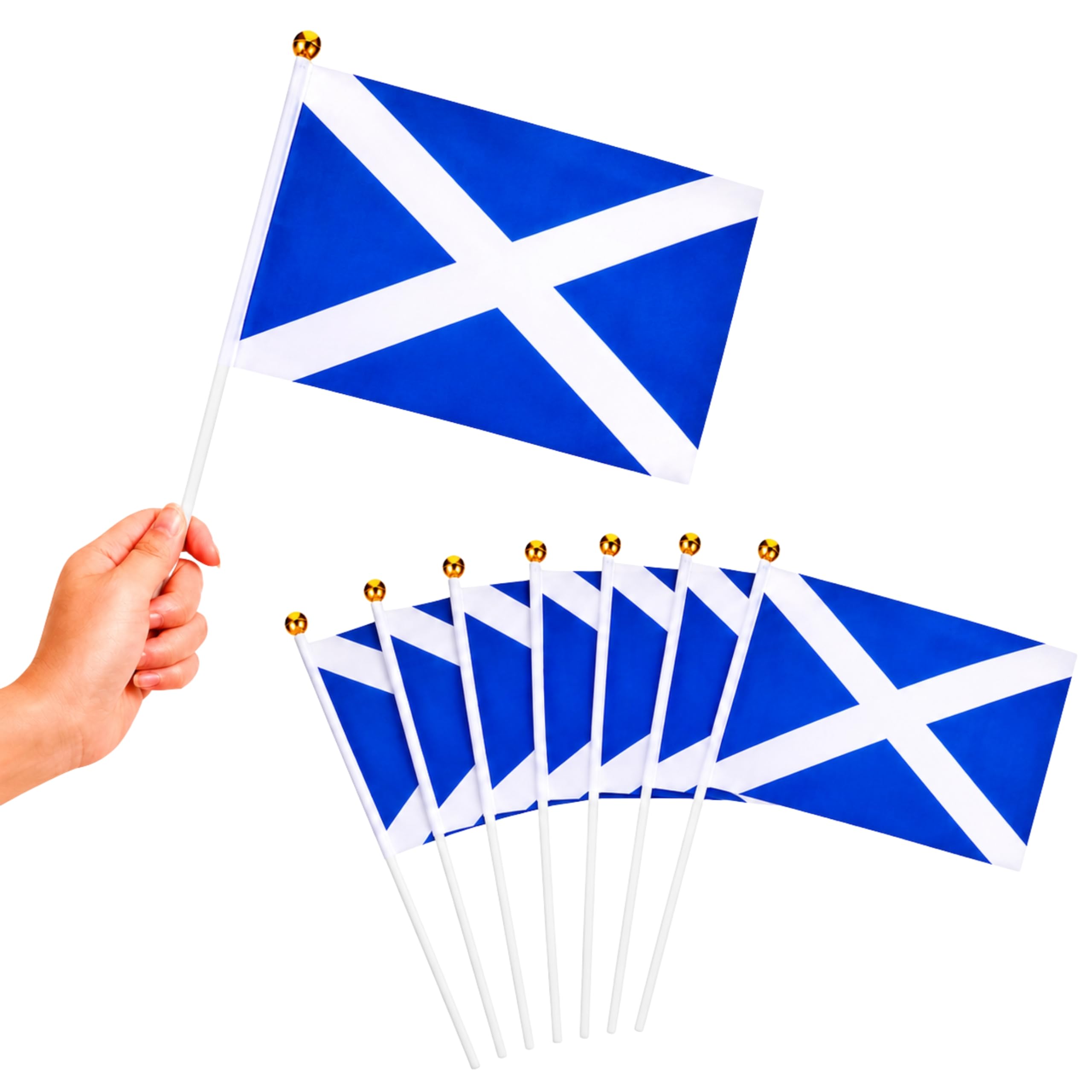 10Pcs Scotland Hand Waving Flags 15 x 21cm with 30cm Pole for FIFA 2026 World Cup – Double Sided Scottish Saltire Hand Flags for Football Matches, Pub Decorations and Street Celebrations