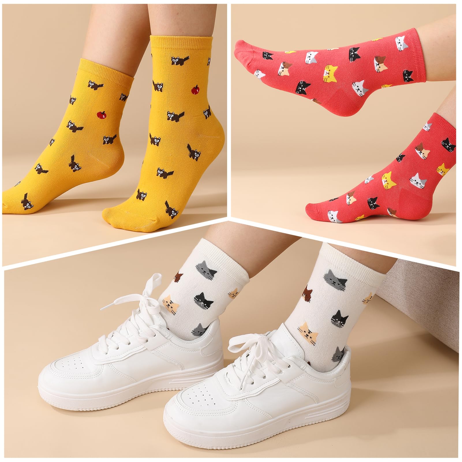 Utensilsto 8 Paar Socken Damen 35-38 Lustige Bunt Socken Damensocken mit Tier Motiv Witzige Cartoon Baumwollsocken Geschenke für Frauen Katzenliebhaber Geschenkideen