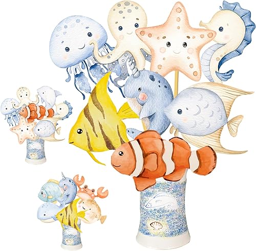 Miniatura 2 de Centros de mesa de animales marinos del océano, decoración de mesa para fiesta temática de mar, 28 piezas de animales marinos, decoración de mesa