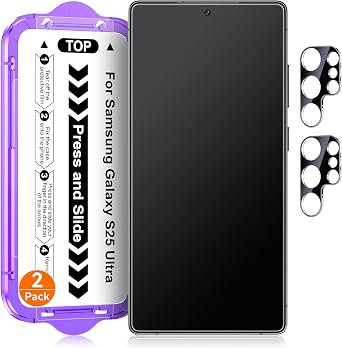 2 Pack for Samsung Galaxy S25 Ultra [6.9 Inch] Matte Glass Screen Protector + 2 Pack Camera Lens Protector with Easy Installation Kit, Anti-Glare No Dazzling Tempered Glass