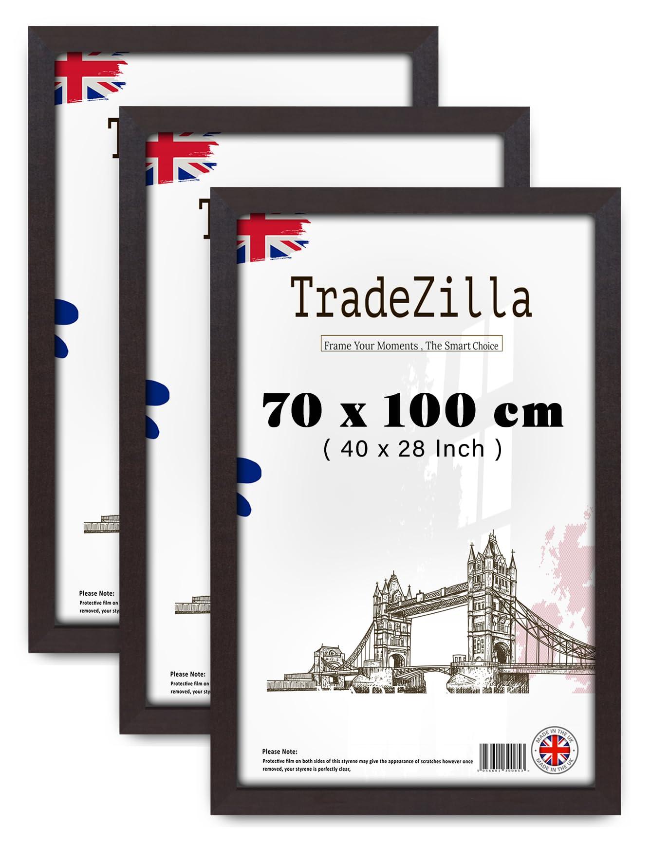 TradeZilla pack of 3 Mahogany (70 x 100 CM) Poster Frame - 700 x 1000 mm Photo Frame for Posters and Prints – Solid Eton wood, Home Décor 2' 4" x 3' 3" [ Mahogany ] — image 1