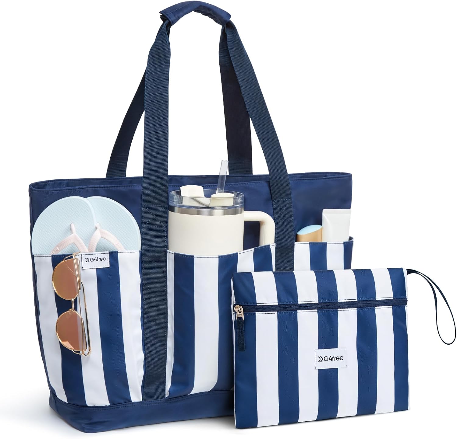G4Free Beach Bag,Waterproof Beach Tote Pool Bags for Women,Compatible with Stanley Cup,Foldablefor Weekender Travel
