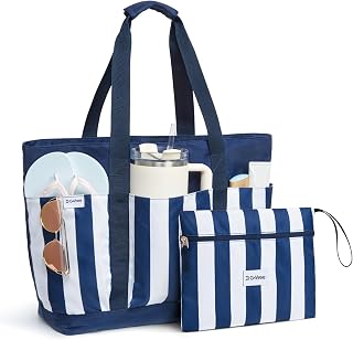 G4Free Waterproof Beach Tote Bag for Women, Stanley Cup Compatible, Foldable 35L Weekender Travel Bag