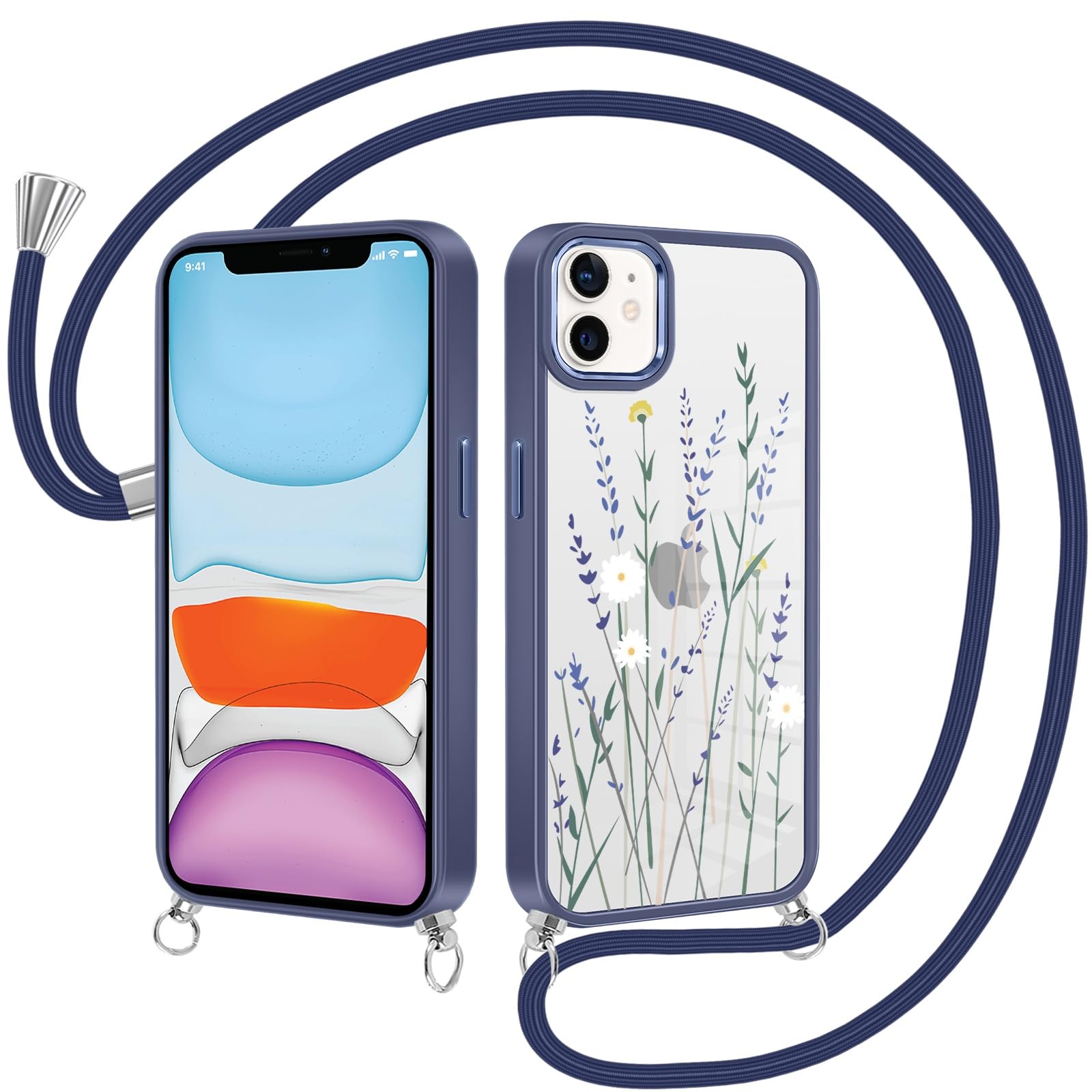 Custodia IPhone 12 Pro Con Cordino E Tracolla - Cover In Silicone Morbido Con Fiori Aesthetic, Antiurto, Protezione Completa 6,1'' - Flower