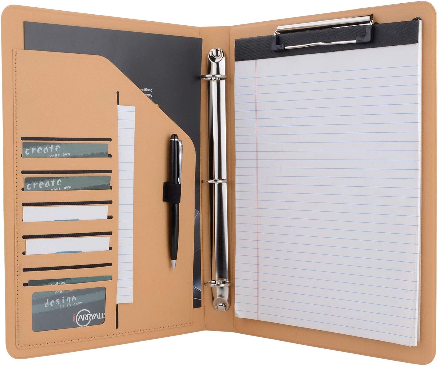 Clipboard Portfolio Case, 3 Ring Binder Portfolio Organizer Padfolio with Clipboard, Business Binder Folio Folder Case