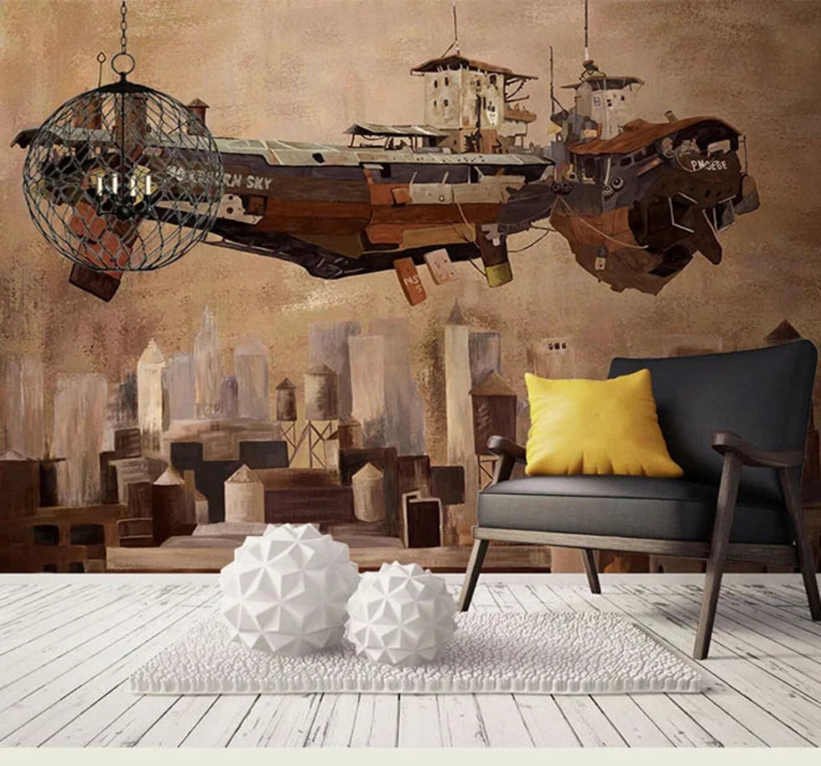Tzxztt Abstract Hand Drawn Retro Aeroplane Architecture Modern 3D Wallpaper Premium Textured Silk Neutral Tones Material Ideal for Living Room Bedroom-400cm×280cm