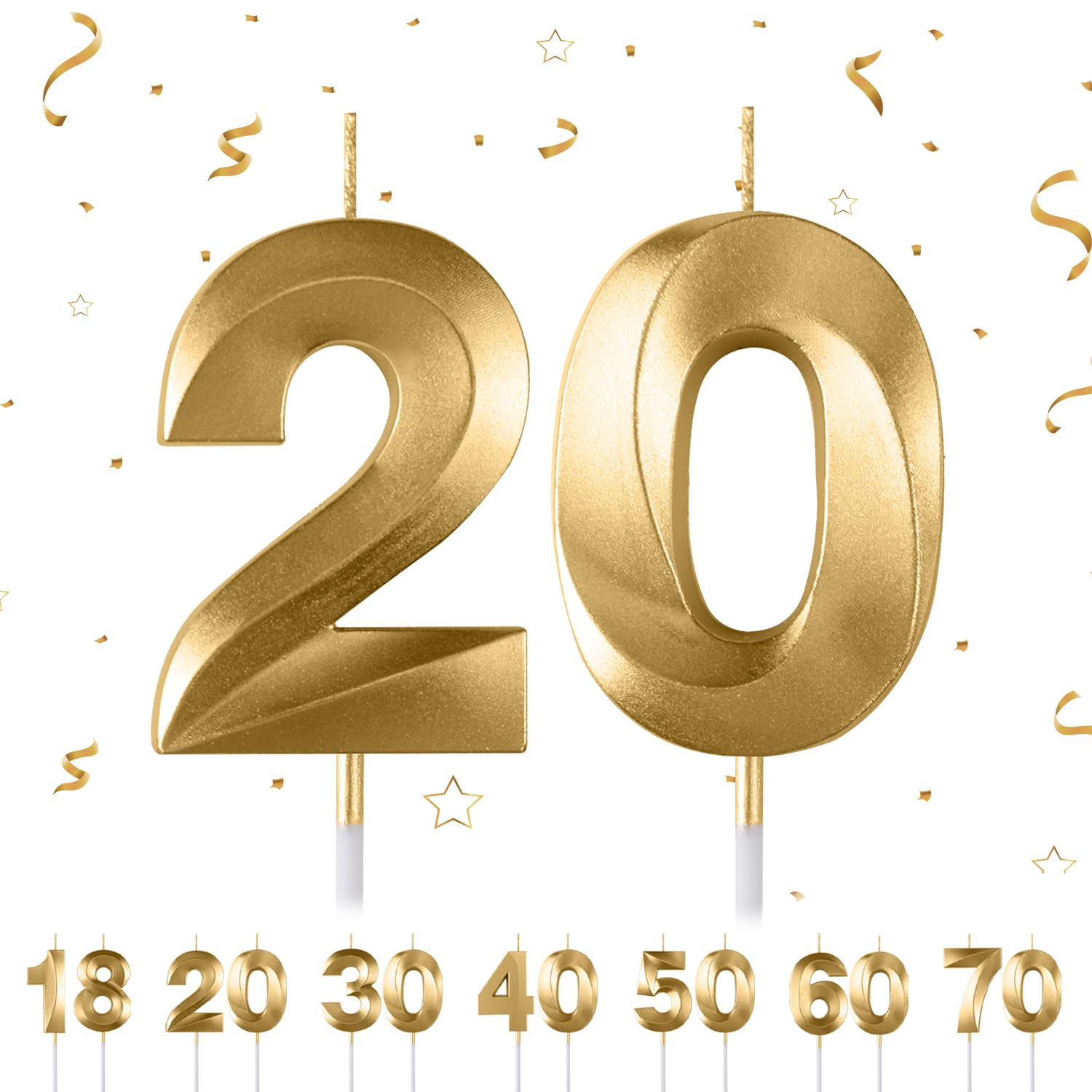 Bougies d'anniversaire chiffres 18 20 30 40 50 60 70 diamant 3D paillettes doré pour gâteau