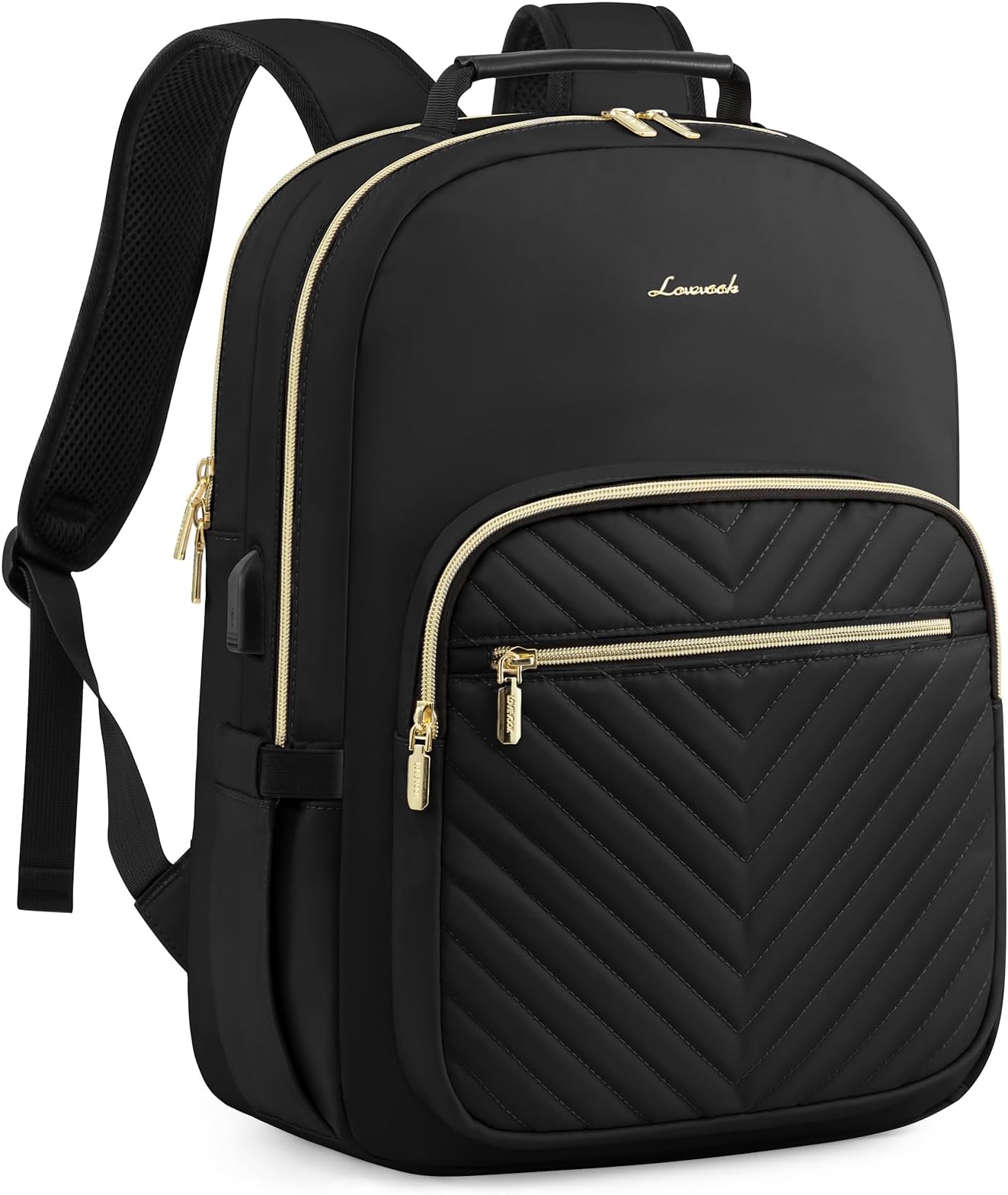 LOVEVOOK Laptop Backpack Purse for Women, Work Travel Computer Bags, College School Backpack for Student Girl, Quilted Casual Daypack with USB Port, Fit 15.6 Inch Laptop, Black