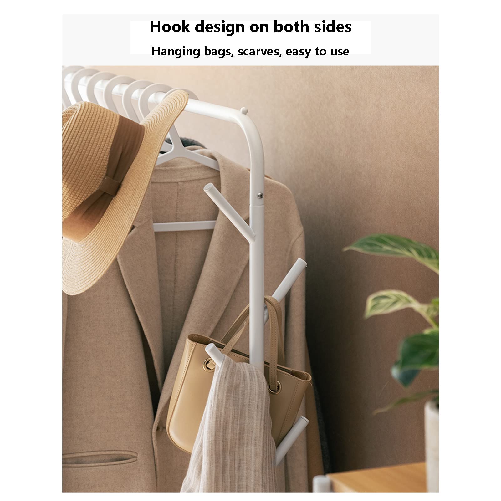 Heavy Du Metal - Appendiabiti autoportante Hanr con ripiano Sto e 4 rotelle, appendiabiti multifunzione per camera da letto e ingresso, bianco, 86 cm