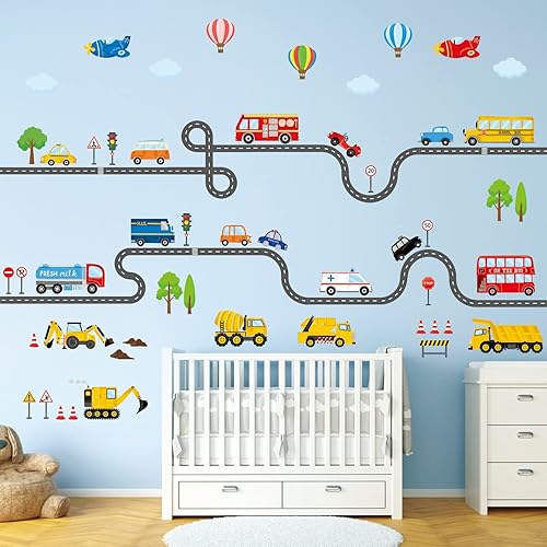 DECOWALL SG3-2308 - Adhesivos de pared de transportes y carreteras, calcomanías, para niños, desprendibles, se pelan y se pegan, adhesivos
