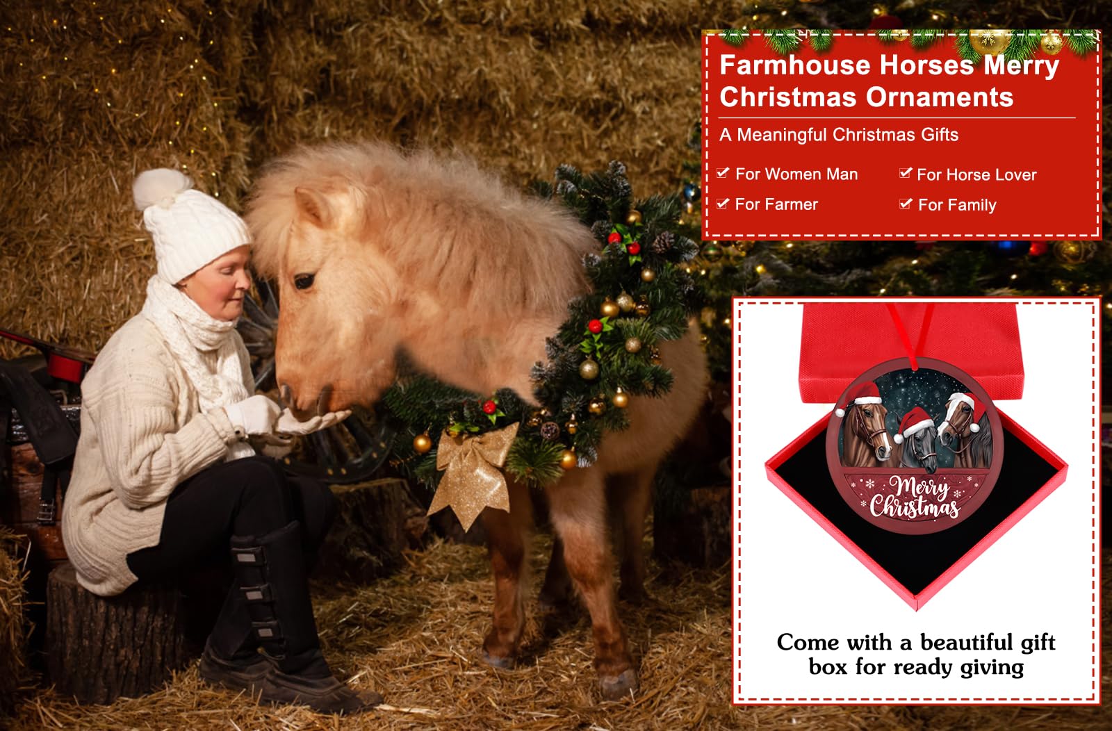 WhatSign Ornements de Noël de ferme Décorations de cheval pour sapin de Noël Décor rustique de