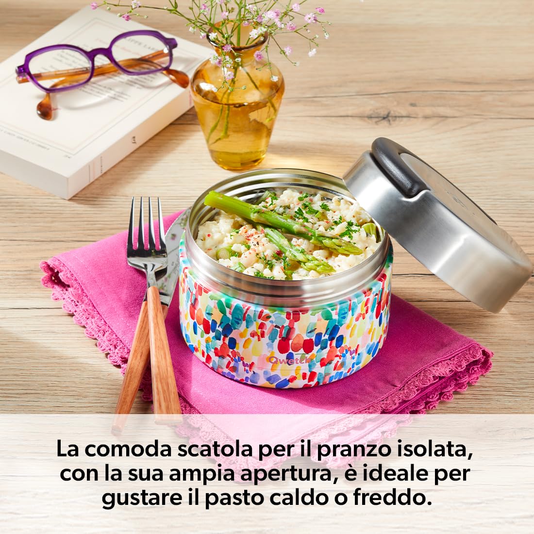 QWETCH - Contenitore Termico per Alimenti Caldi con Maniglia (Rosa Pastello, 850 ml)