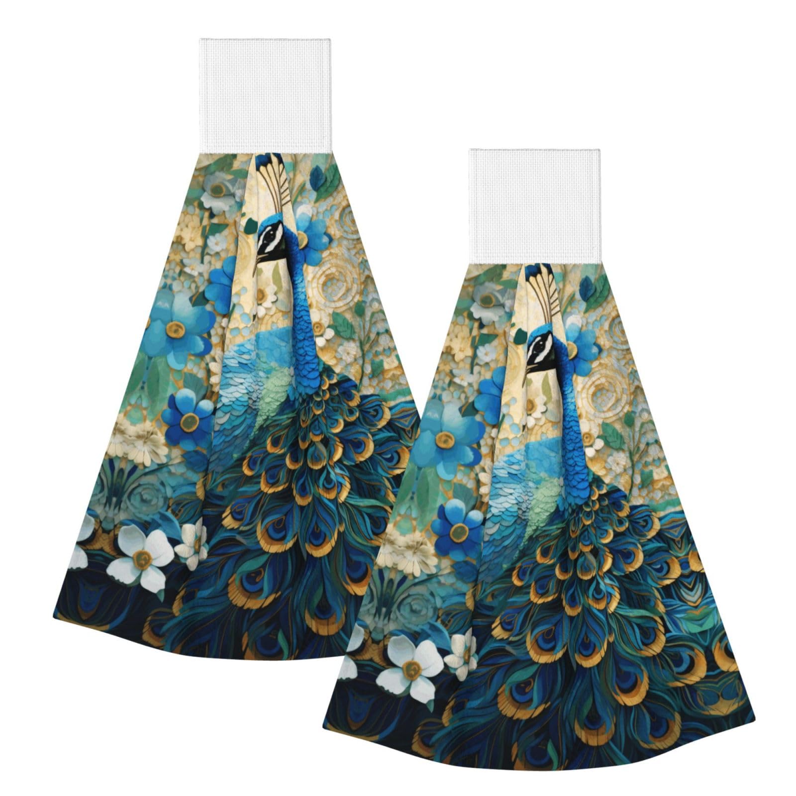ZQYTGFDC Blue peacock standing among flowers Highly Absorbent Dish Towels Soft Coral Fleece Wipe