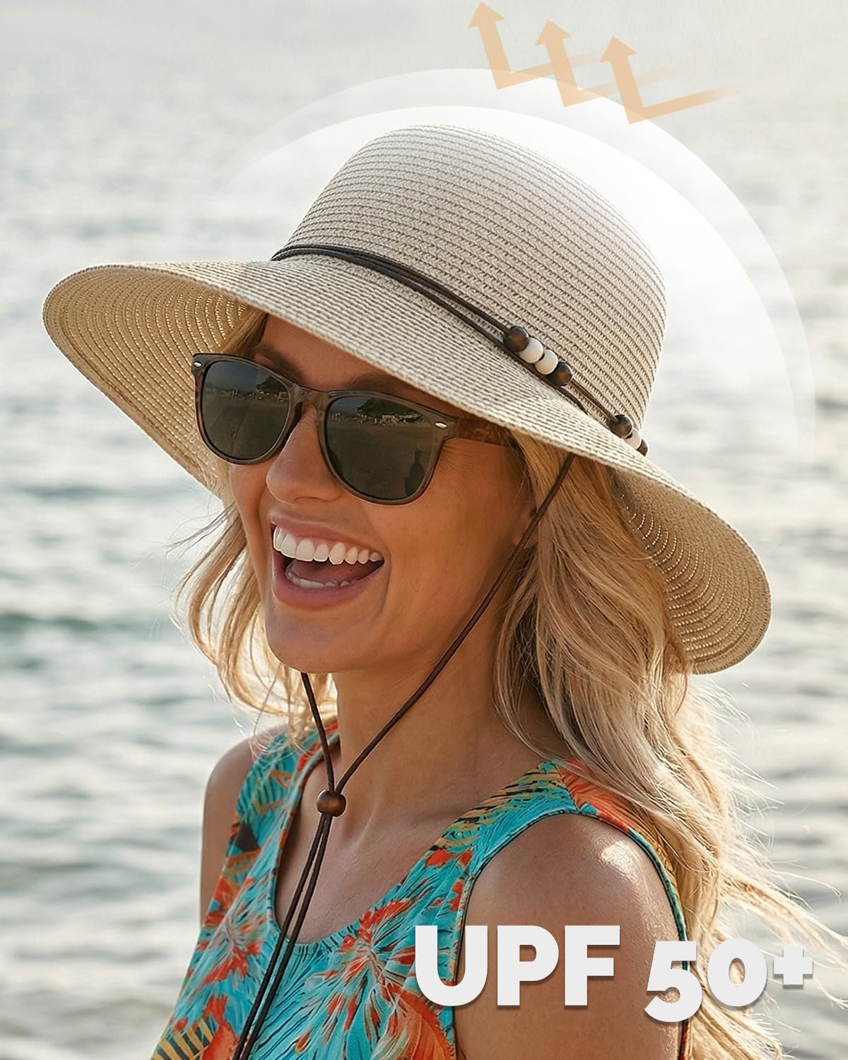 Creekstone Damska słomkowa czapka przeciwsłoneczna, ochrona przed promieniowaniem UV UPF 50+, lekka słomkowa czapka typu bucket hat, letnia podróż