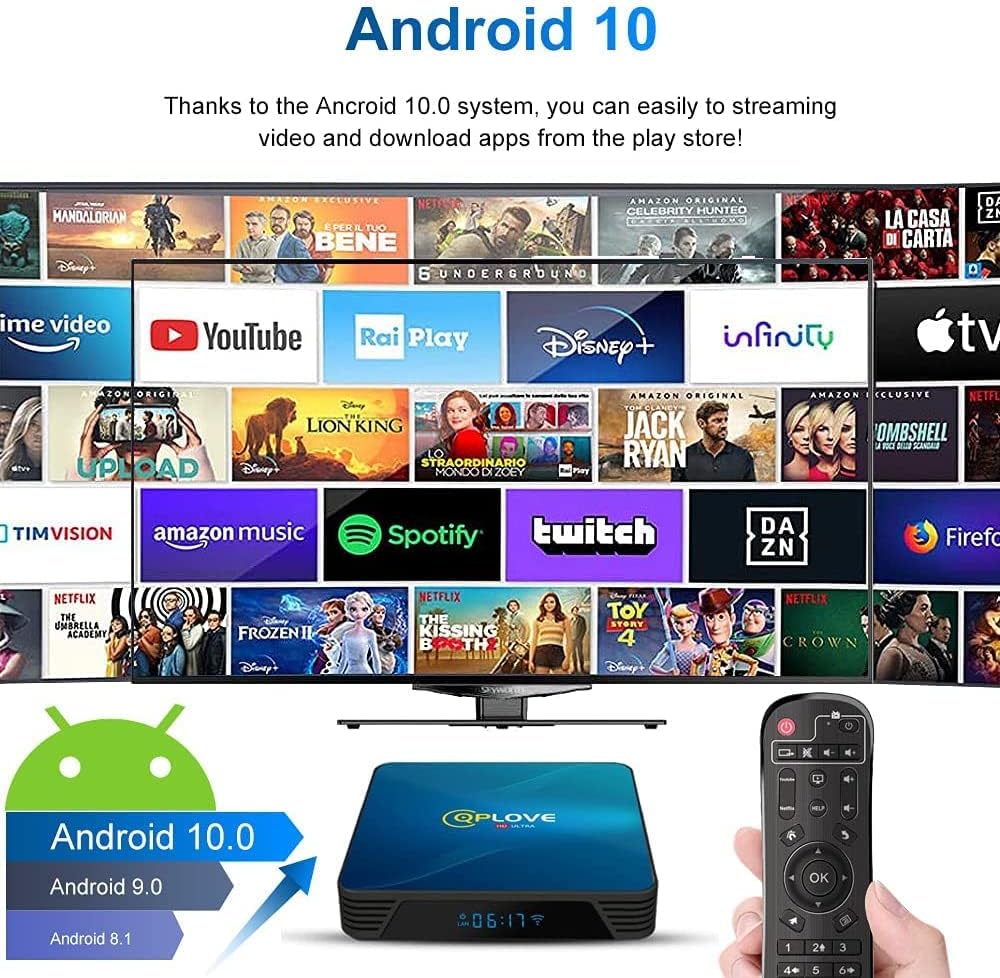 Amazon Crazy 🔥 Deals Android TV Box,【4GB RAM 128GB ROM】 QPLOVE Q8 Android 10.0 TV Box RK3318 Quad Core 64Bits 2.4G/5GHz WiFi Bluetooth 4.0 USB3.0 Ultra HD 4K Smart TV Box 2021 Upgraded
