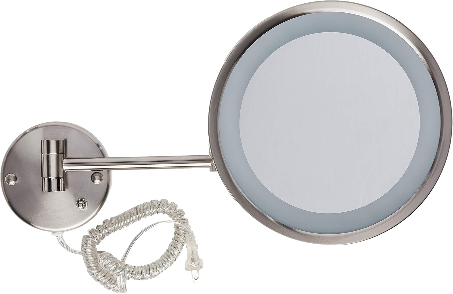 JERDON Lighted Wall-Mounted Makeup Mirror - Makeup Mirror with 5X Magnification - 9.5-Inch Diameter Mirror with Nickel Finish Wall Mount - Model HL1016NL
