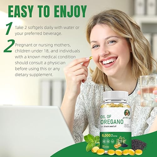 Miniatura 5 de Aceite de cápsulas blandas de orégano, aceite de orégano equilibrado con aceite de semilla negra, retiene carvacrol y timoquinona de alta