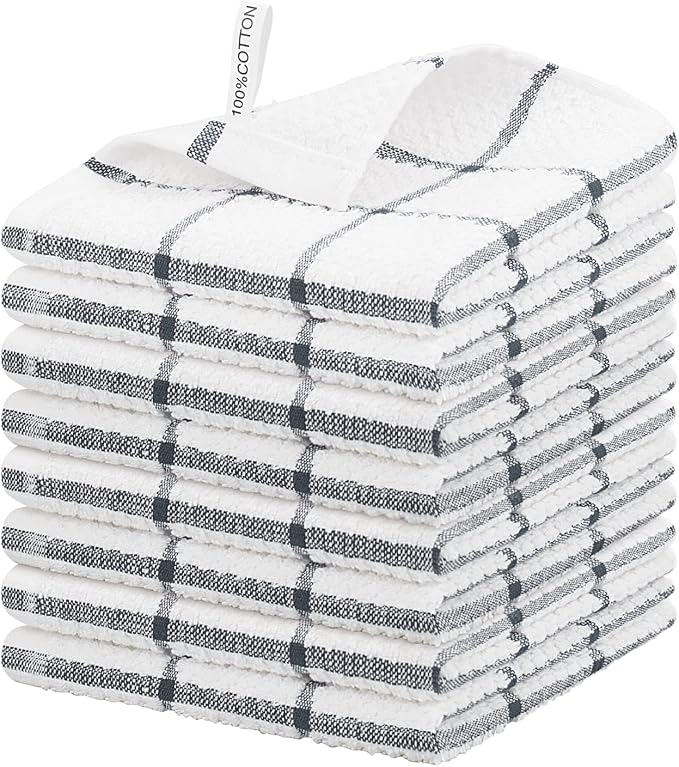 Nialnant 12PCS Kitchen Towels and Dishcloths Sets,100% Cotton Soft Absorbent Quick Drying Dish Towels for Kitchen,Washing Dishes-Little Blue Plaid,12 x 12 in
