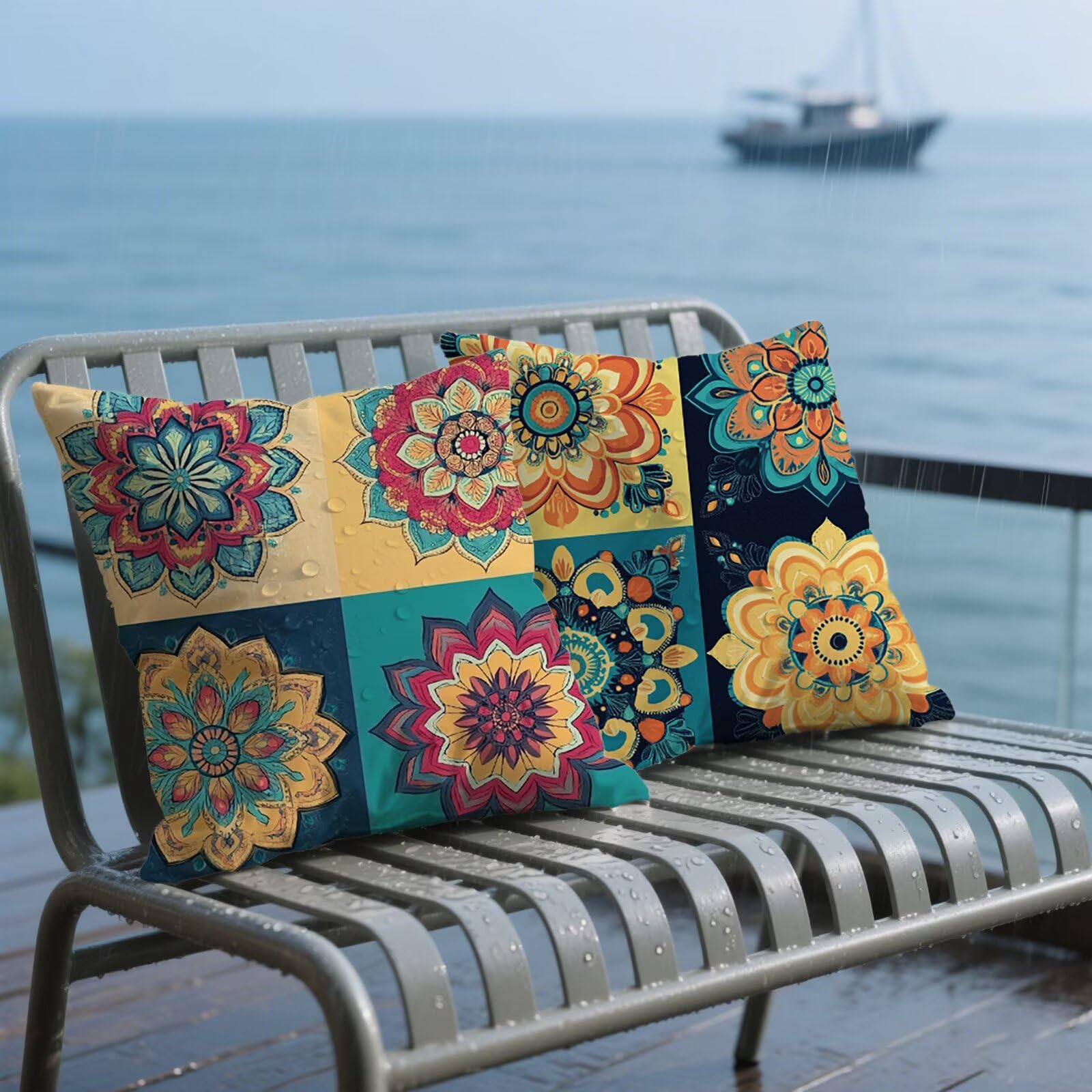 Coussin extérieur imperméable 60x60 en velours mandala pour jardin et salon