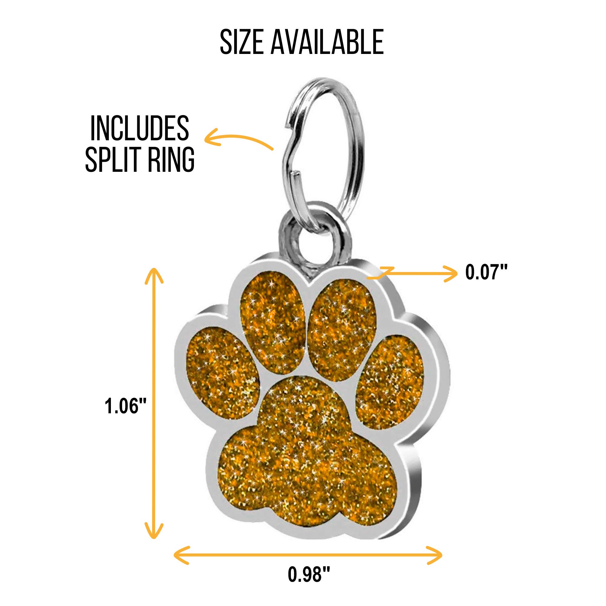Paw Sparkly Shape Dog ID Tag Stainless Steel Custom Laser Engraved, Cute Bling Glitter Pet Name Tags Personalized with Durable Engraving