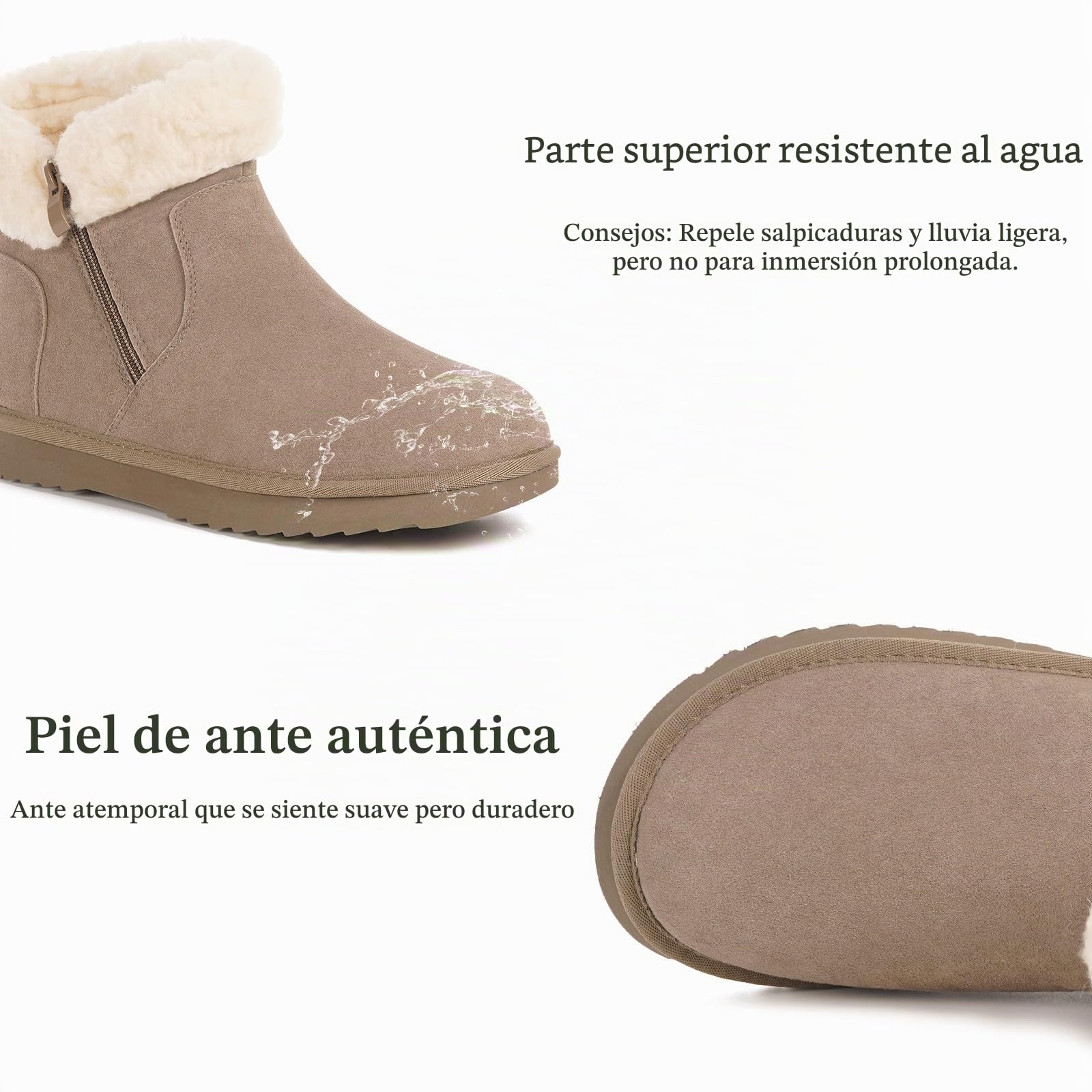 Hsyooes Botas Mujer Nieve Cálido Forradas Botines de Invierno Ante Cómodas Zapatos de Nieve Impermeable Botas de Invierno Antideslizante