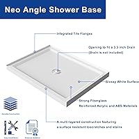 Vista 4 de Goodyo - Base de ducha de 32 x 48 pulgadas, 3 bandejas redondas rectangulares de acrílico para ducha, color blanco, diseño integrado de 3 lados