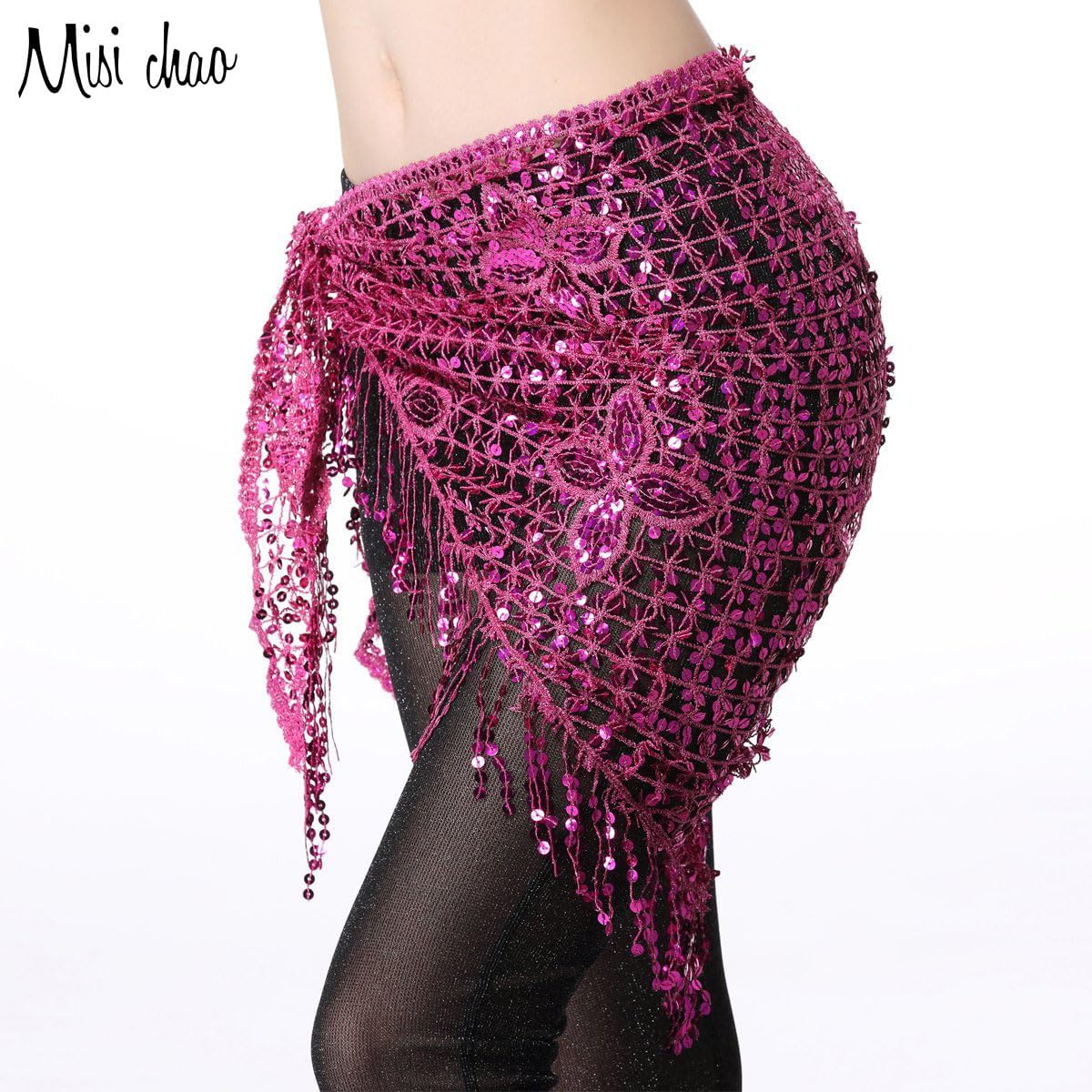 MISI CHAO Belly Dance Hip Scarf - Hip Skirt Belly Dancing Belt Triangle Shawl Tassel Belts Waist Chain for Women/Girls - Image 3