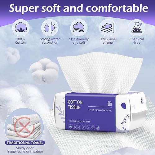 Miniatura 3 de Toalla facial desechable, 600 unidades, toallas de limpieza facial, toallitas secas de algodón suave, toallas faciales para lavado y secado, tejido