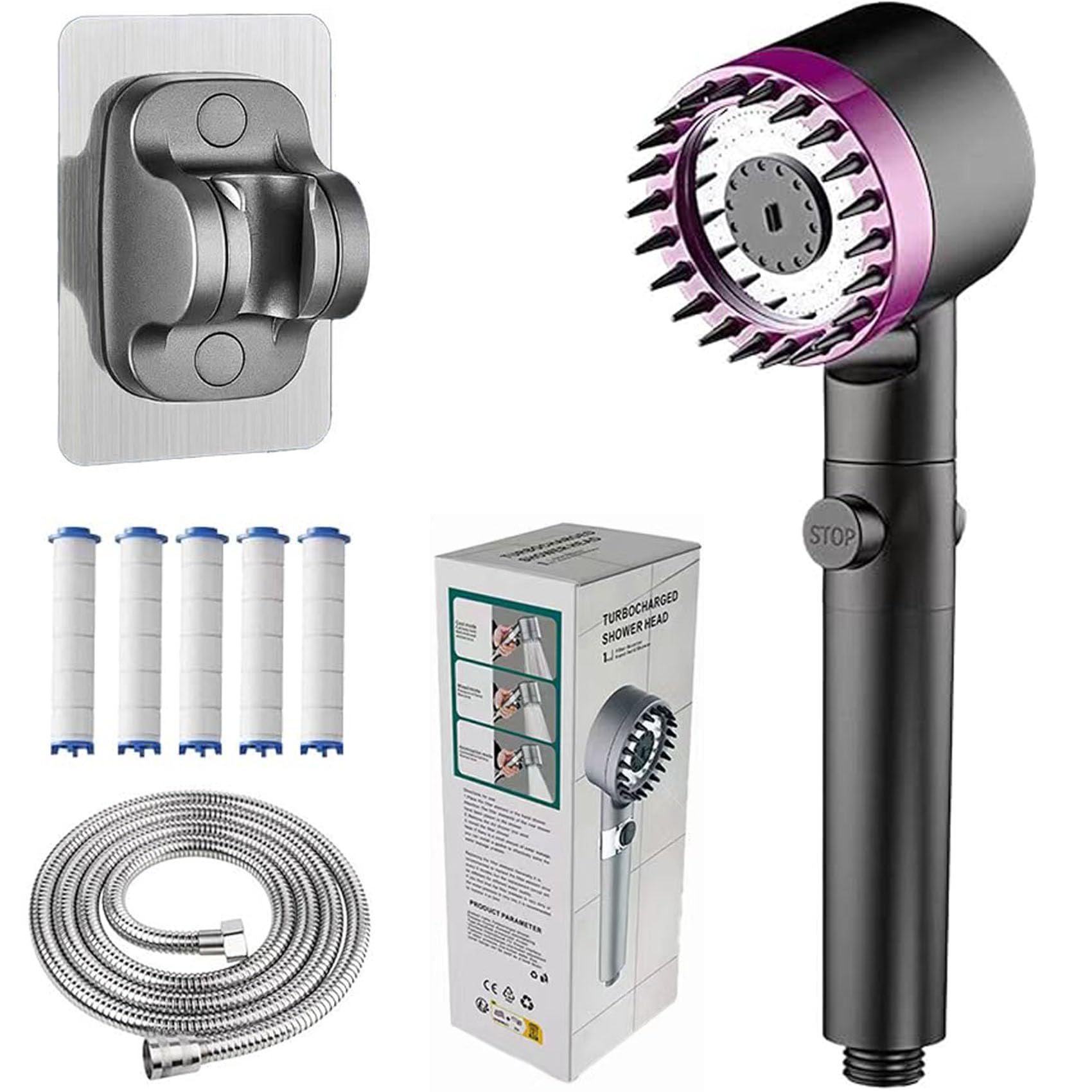 Aquapure Ducha Filtrante con Filtración de 12 Etapas, Cabezal Universal con 4 Modos Ajustables, Aumenta Presión de Agua, Ducha Filtrante para Cuidado Capilar y Cutáneo en Hogar (A, 2 metros)