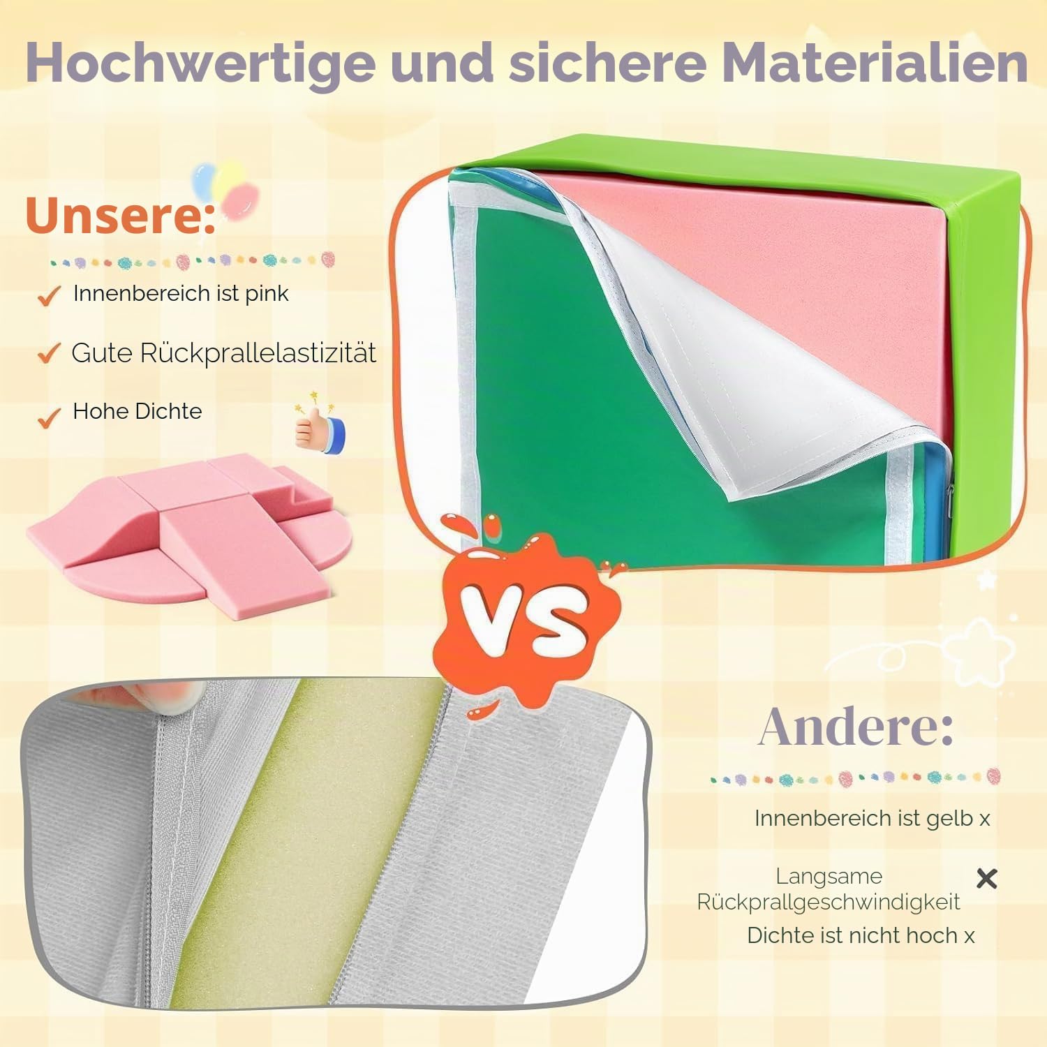 6-teiliges Schaumstoff Bausteine,ungiftige weiche Schaumstoff-Bausteine für Babys Indoor Softbausteine Großbausteine Kinder Montessori Spielzeug faltbarem Block und Tunnel Kleinkinder von 1–3 Jahren