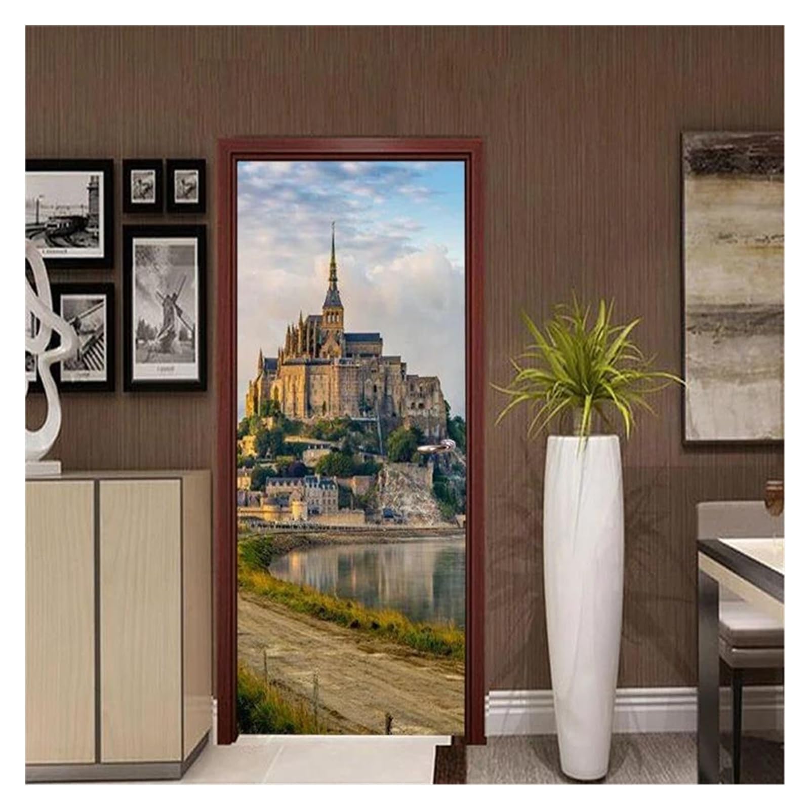 Sticker de porte trompe l'œil 90x200cm poster mural auto-adhésif pour couloir