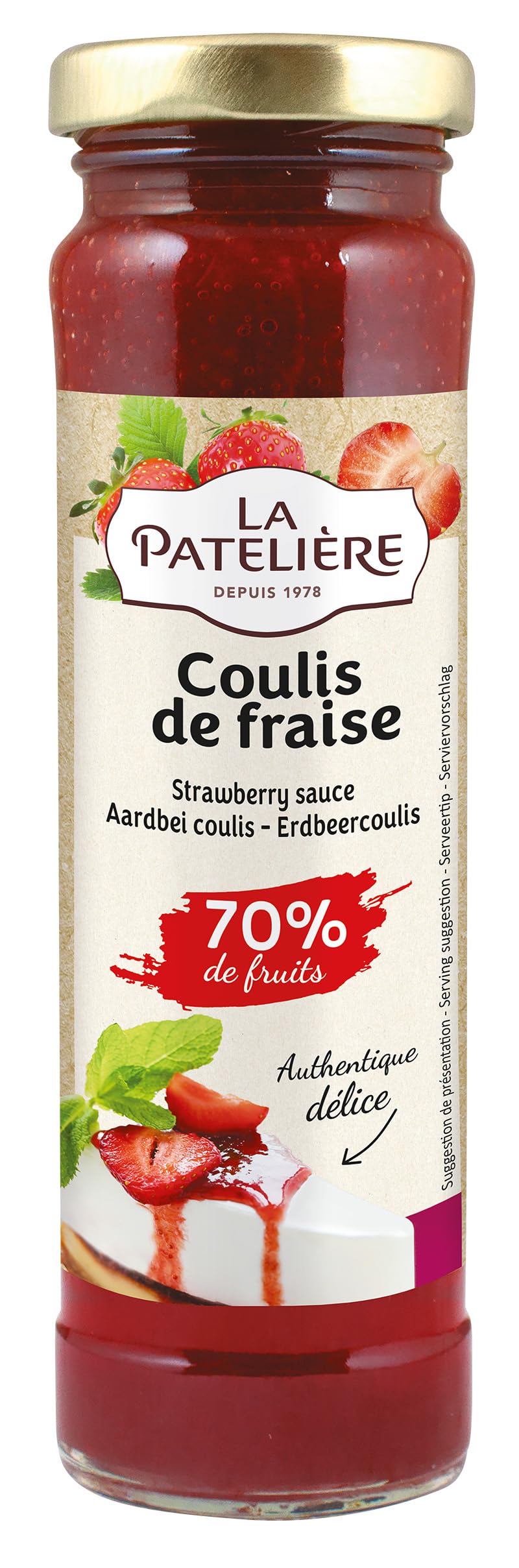 LA PATELIÈRE - Coulis de Fraise - Pour Agrémenter Tout Type de Dessert - 70% de Fruits - 100% Naturel - Sans Colorant et Sans Additif - Fabriqué en France - 165 g