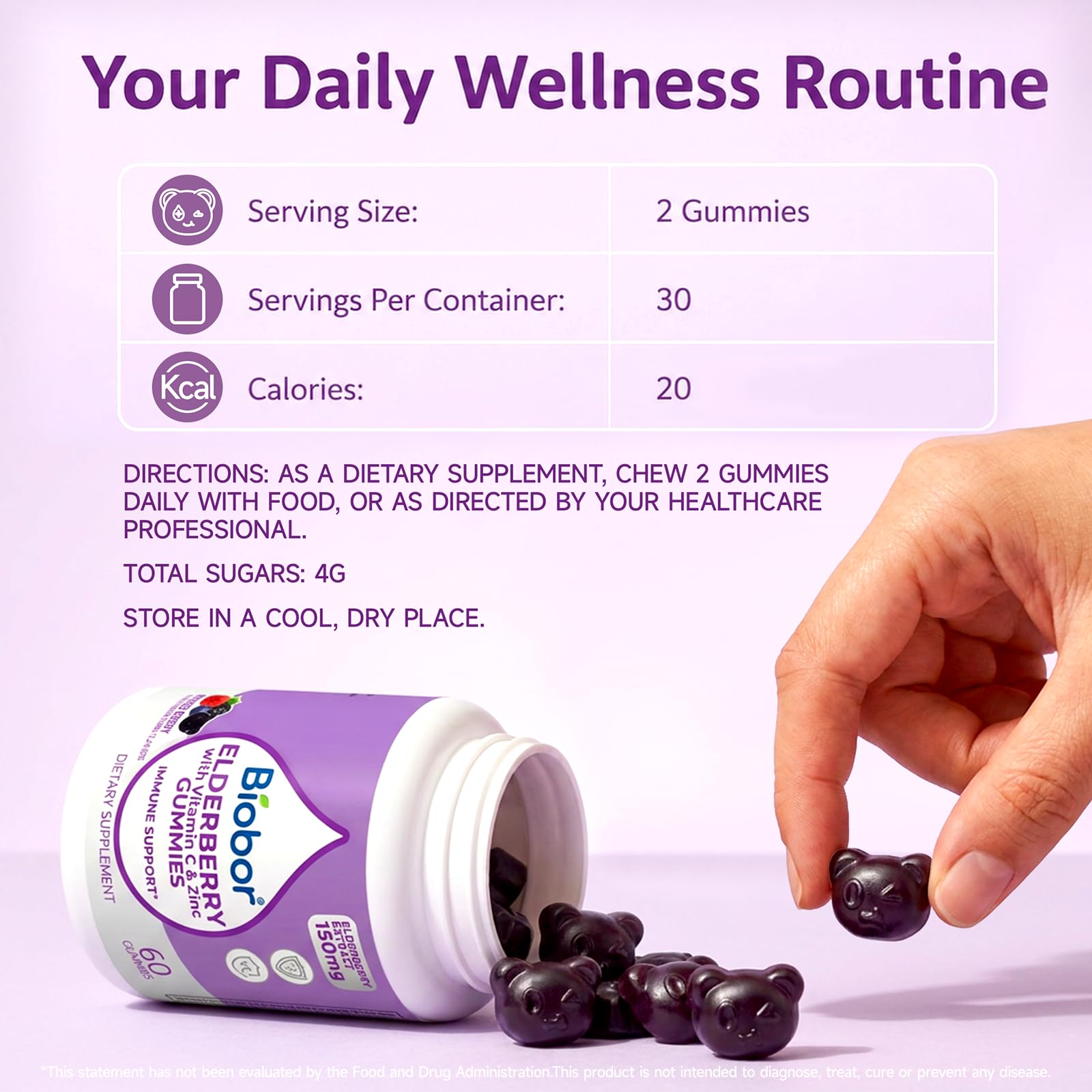 Biobor Elderberry Gummies with Vitamin C & Zinc, 150mg Elderberry, 120 Ct — Amazon image 5