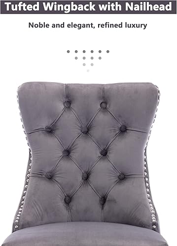 Miniatura 75 de Virabit Juego de 4 sillas de comedor tapizadas, sillas de comedor copetudas de terciopelo con respaldo de cabeza de clavo y ribete de anillo, madera