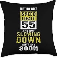 Vista 1 de Hit That Speed Limit Sign 55 Not Slowing Down 55th Almohada de cumpleaños, 18 x 18 pulgadas, multicolor