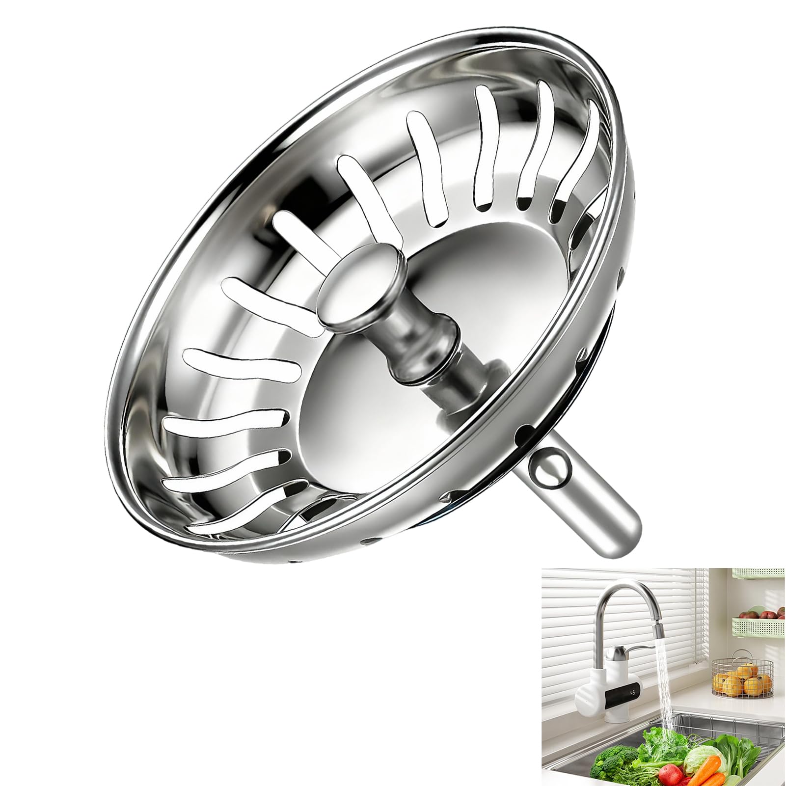 1 Pack 78 mm Kitchen Sink Strainer Plug, Stainless Steel Sink Plug Replacement, Reusable Thicken Sink Strainer for Kitchen Sinks, Anti-Clog Sink for Food/Hair Catcher - Prevent Clogsa, Bad Smells