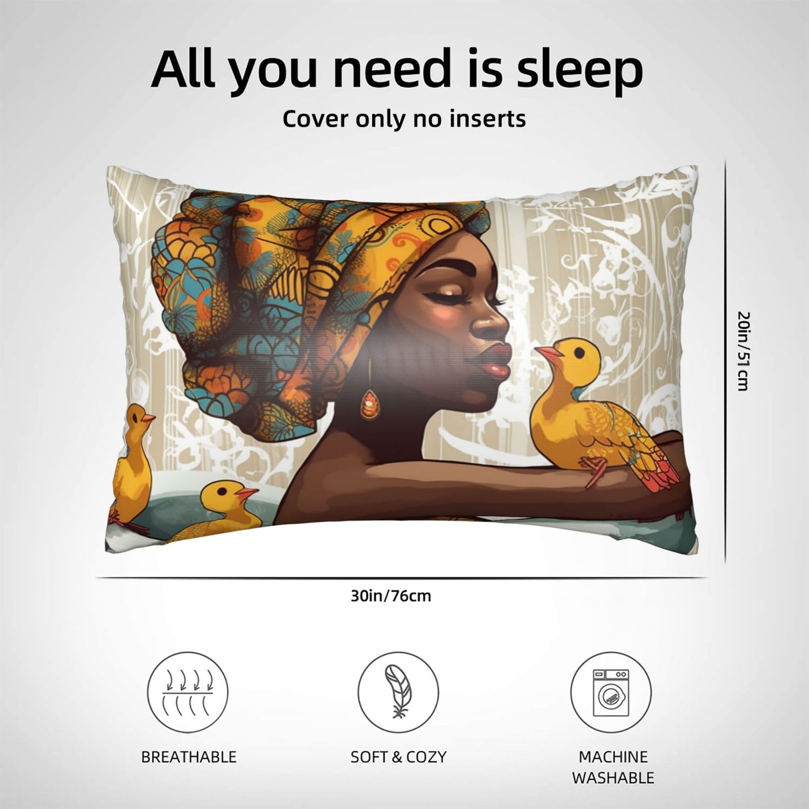 African Girl Satin Pillowcase for Hair and Skin Standard Size 20